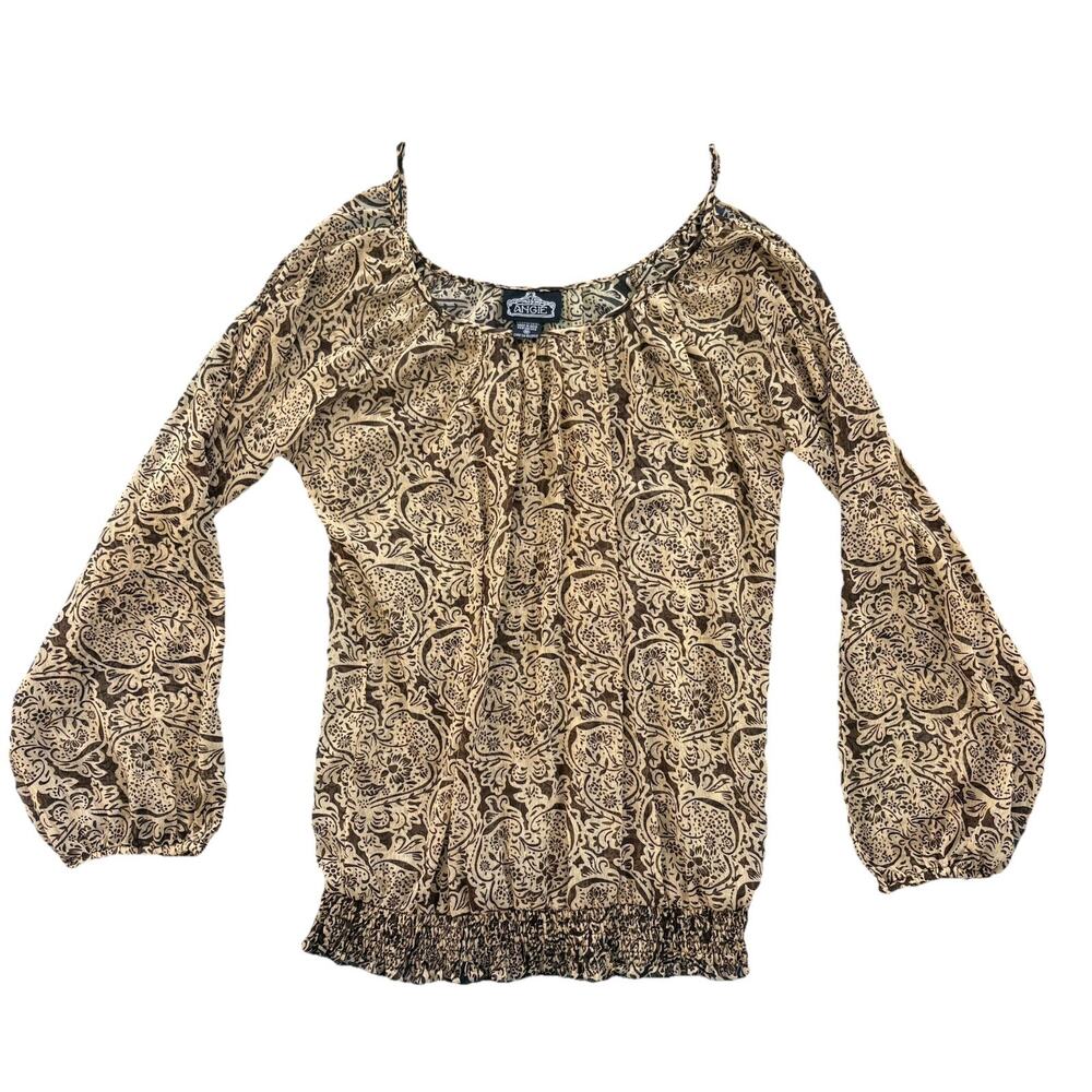 Angie Bohemian Cold Shoulder Sheer Women’s Size Medium Brown Blouse